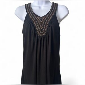 White House Black Market Beaded Top Womens S Small Ring Neck Stretch